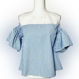 NWT AfterMarket Cold Shoulder Stripe Blouse Ruffled Sleeves Women Small Cotton